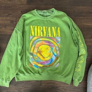 Urban Outfitters Lime Green Crewneck with Yellow Logo and Multicolor Graphic
